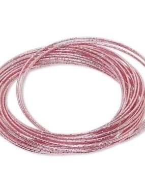 Womens Stainless Steel Pink Interlocking Bangle Bracelet